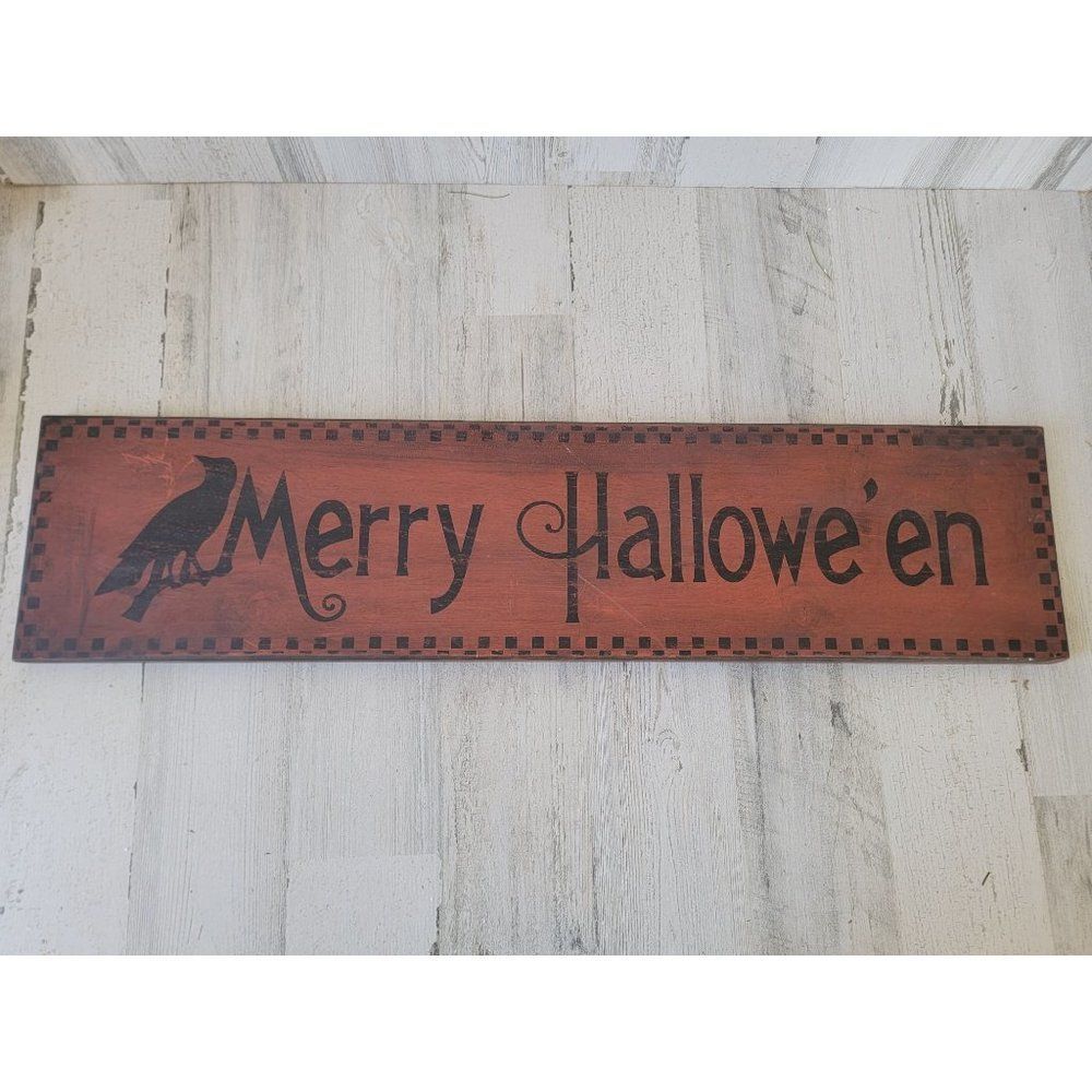 Merry Halloween Crow wooden hanging sign home decor